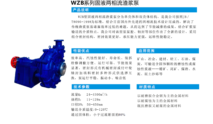 WZB系列固液兩相流臥式渣漿泵